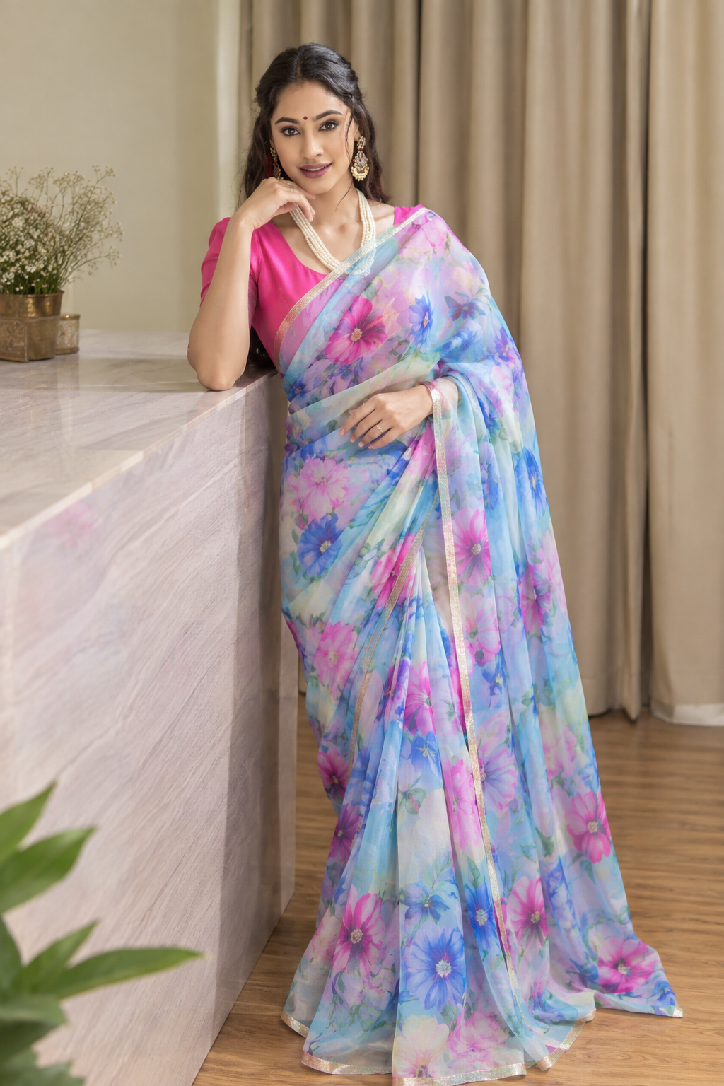 Pastel Bloom Floral Saree