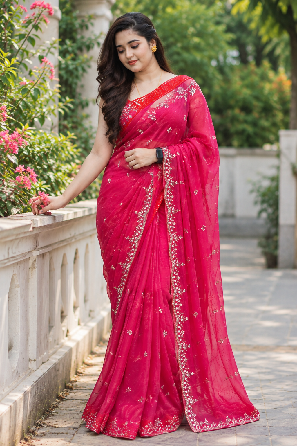 Rosy Luxe Embroidered Saree