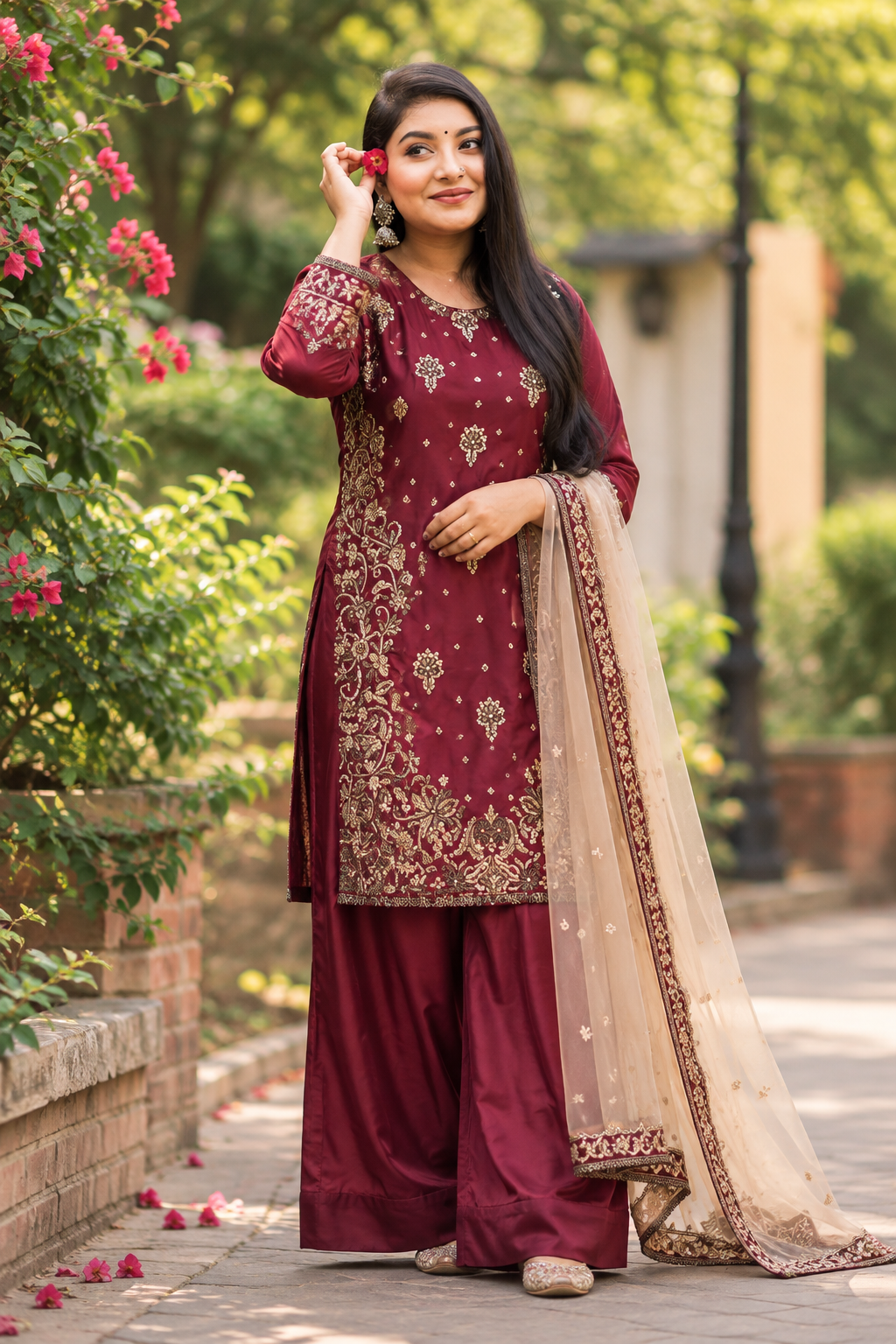 Royal Burgundy Embroidered 3-Piece Suit