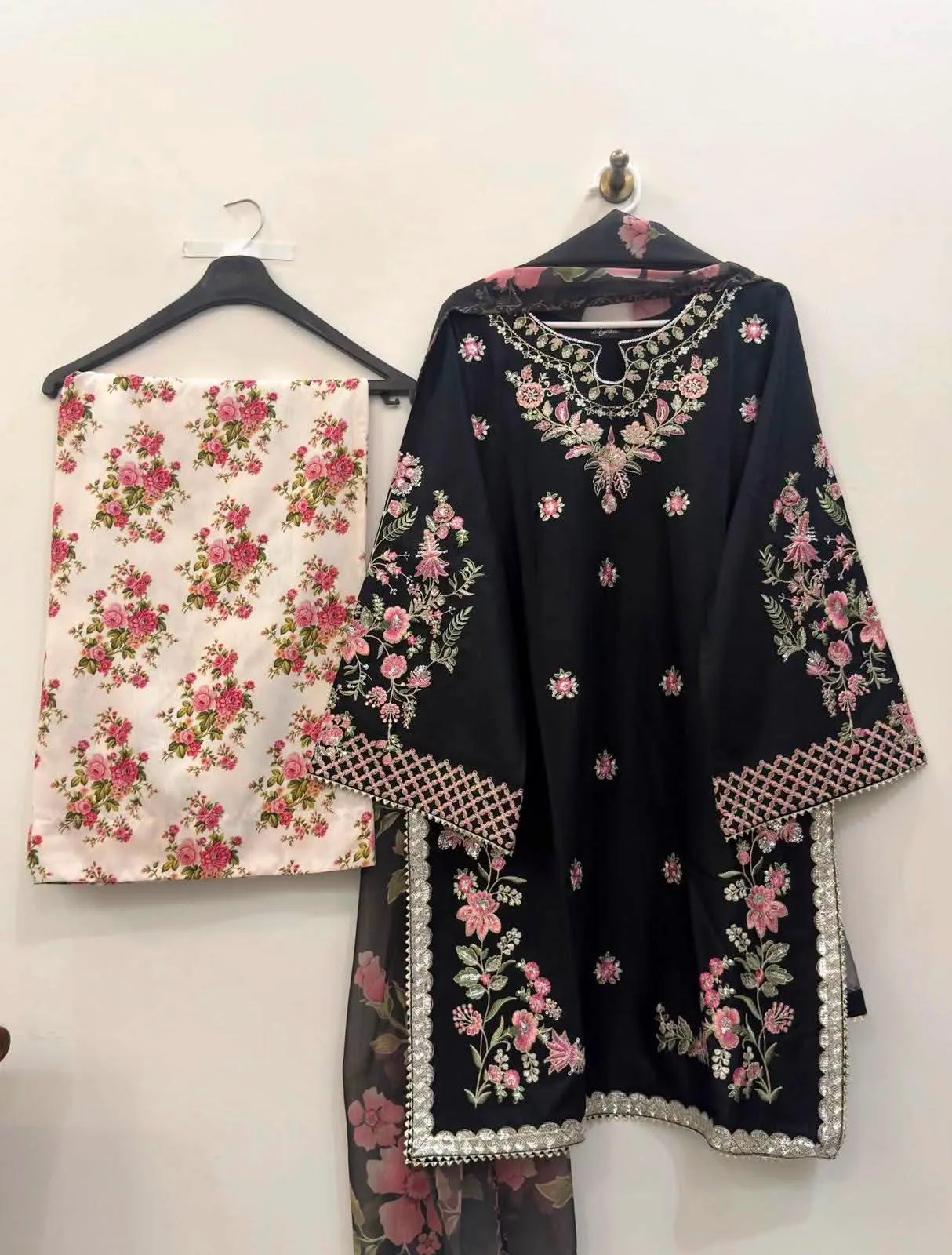 Black Floral Embroidered 3-piece Set