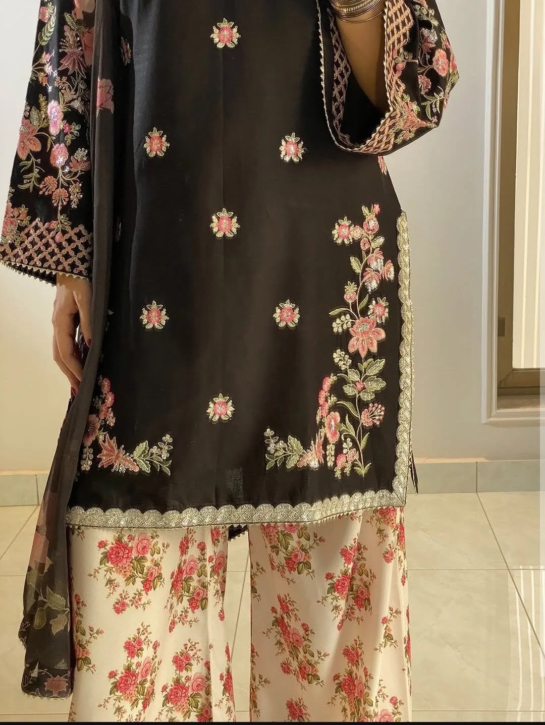Black Floral Embroidered 3-piece Set