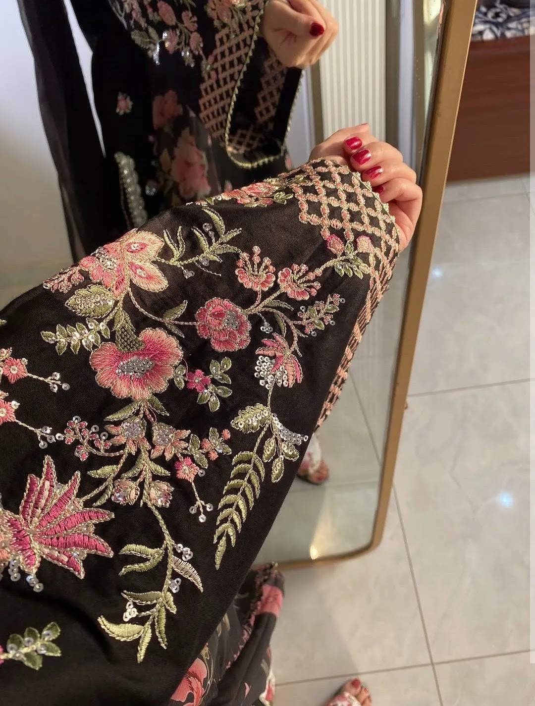 Black Floral Embroidered 3-piece Set