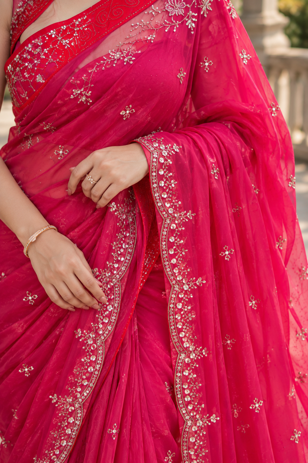 Rosy Luxe Embroidered Saree