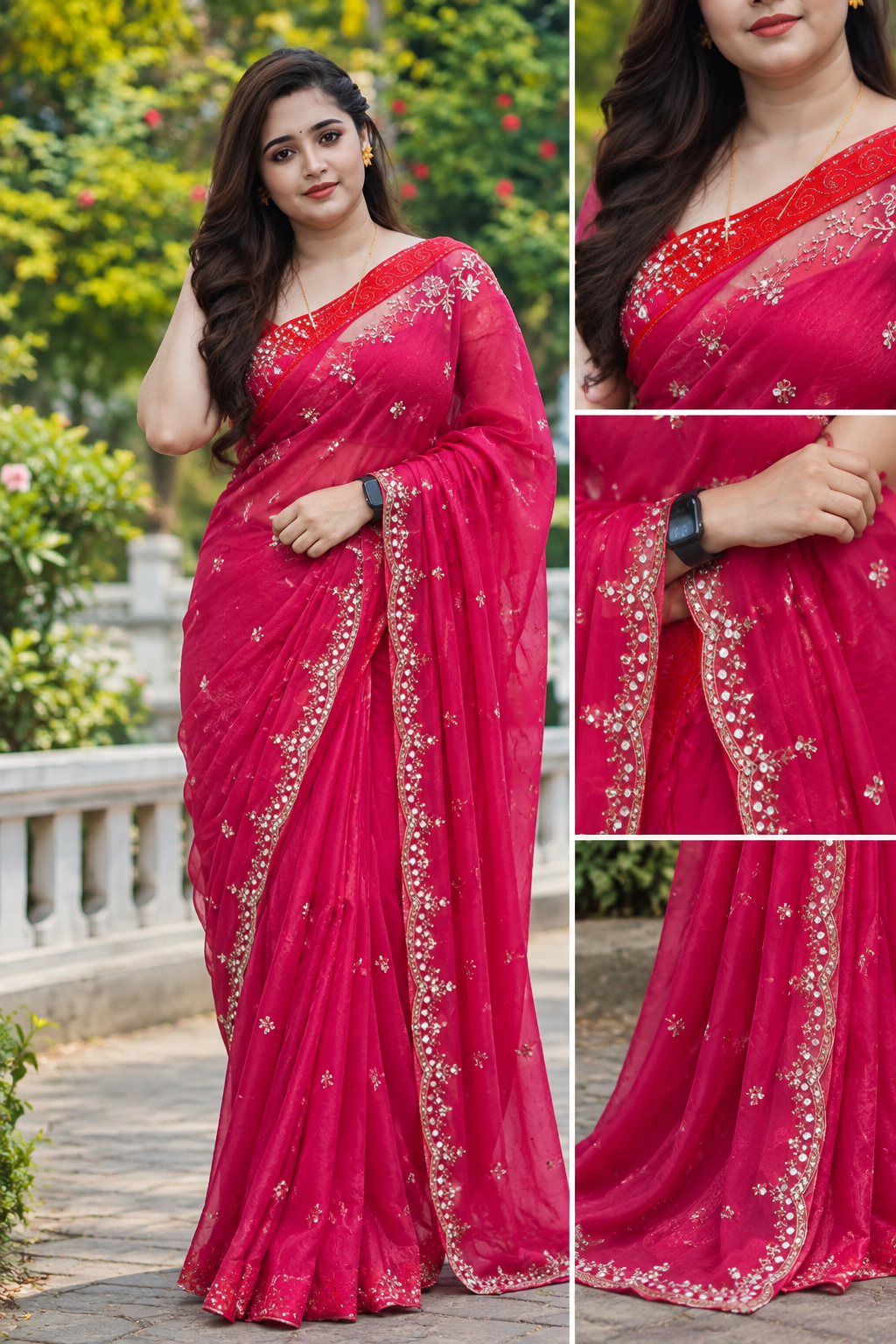 Rosy Luxe Embroidered Saree