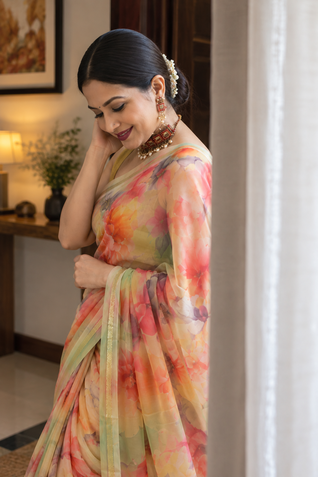 Pastel Bloom Chiffon Saree