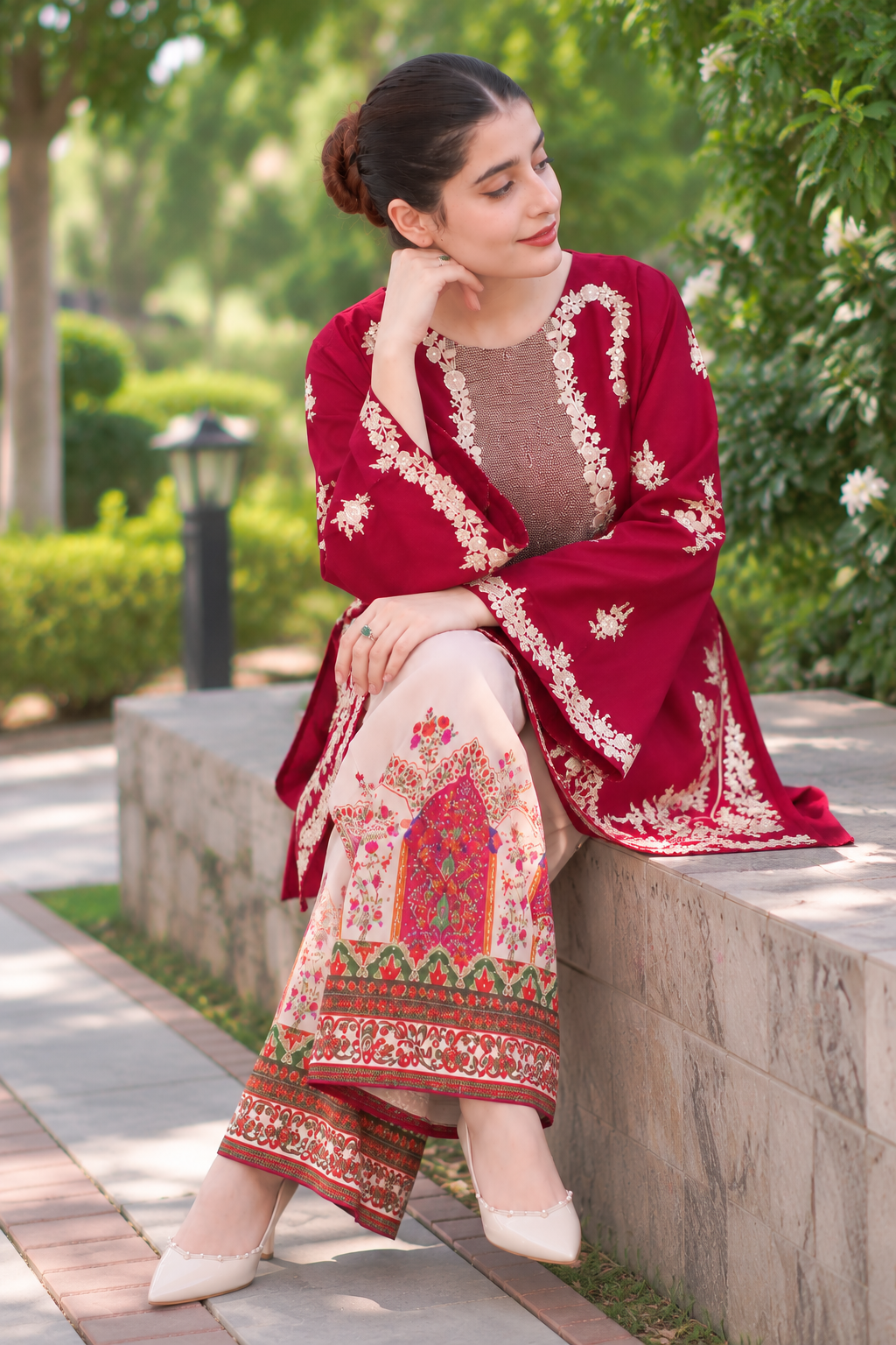 Maroon Elegance Embroidered 2-Piece Dress