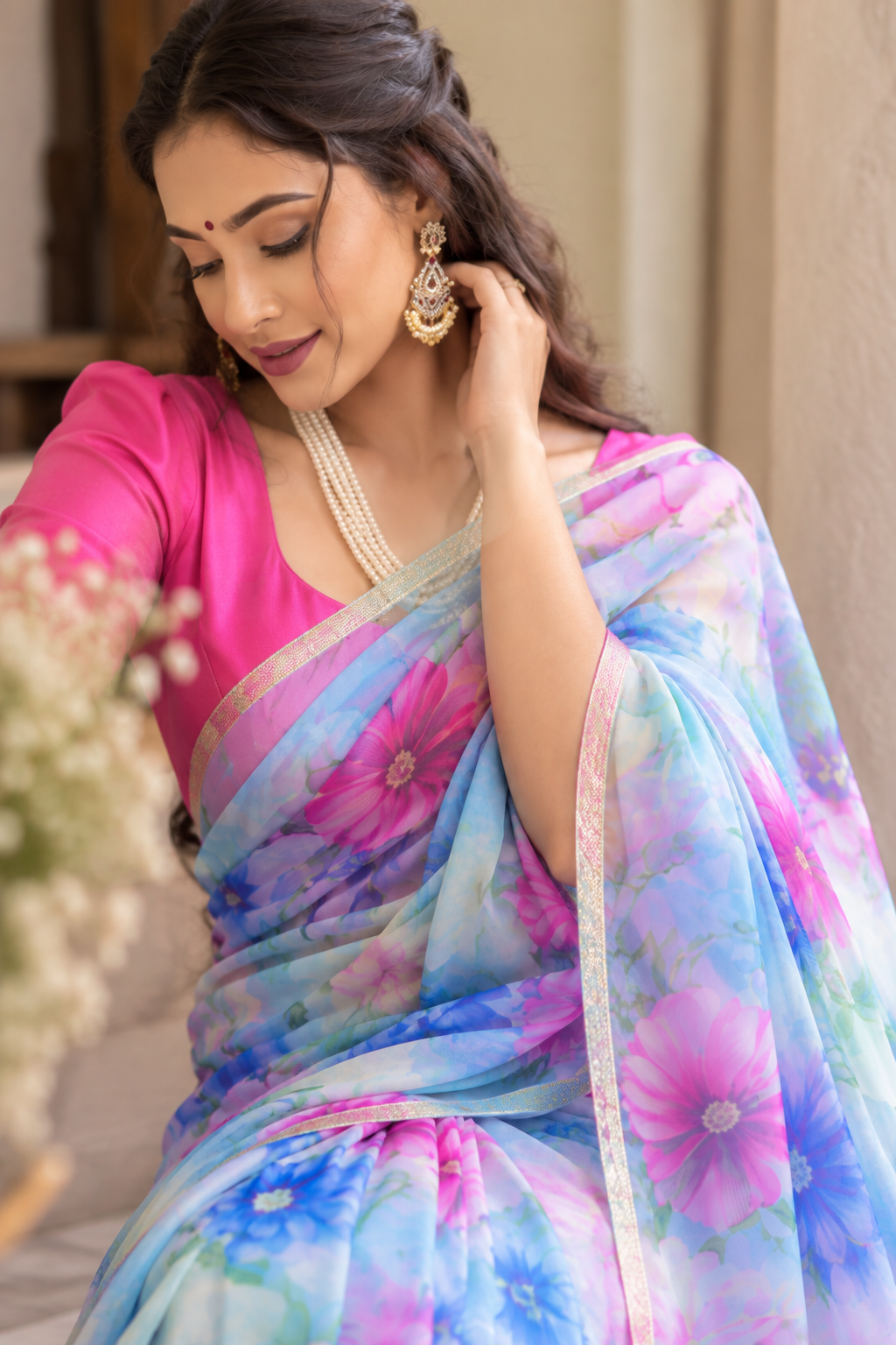 Pastel Bloom Floral Saree