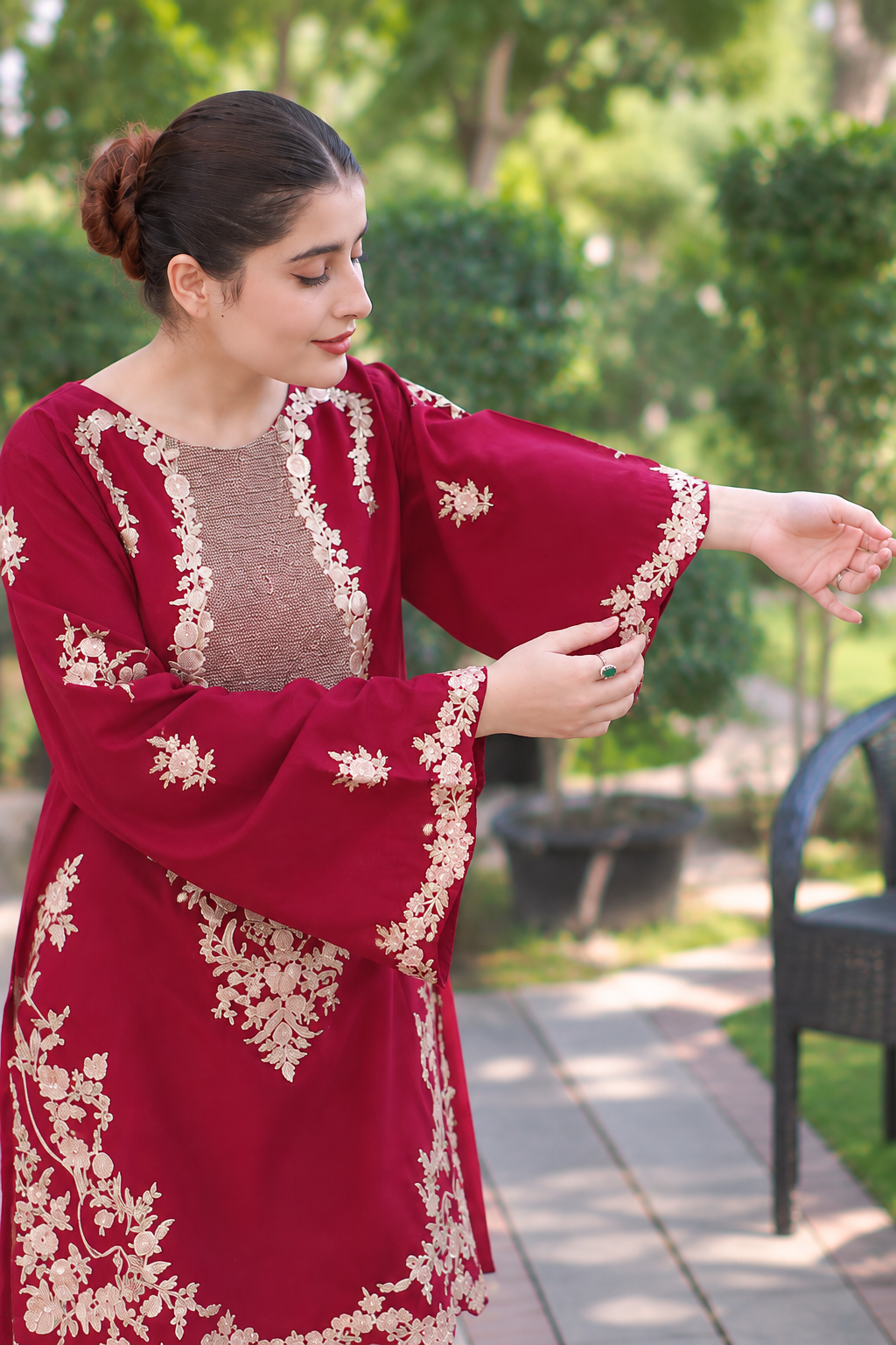 Maroon Elegance Embroidered 2-Piece Dress