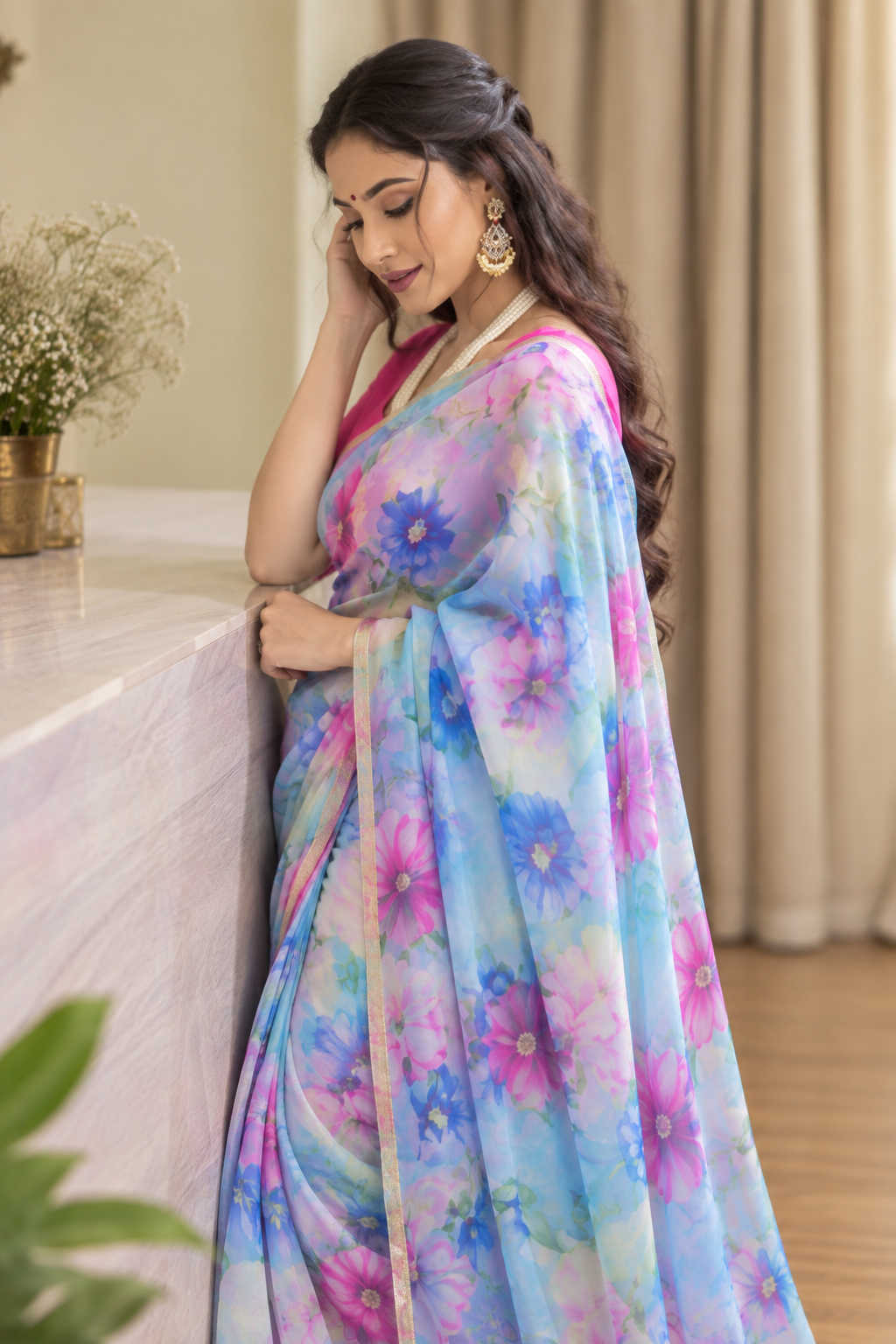 Pastel Bloom Floral Saree