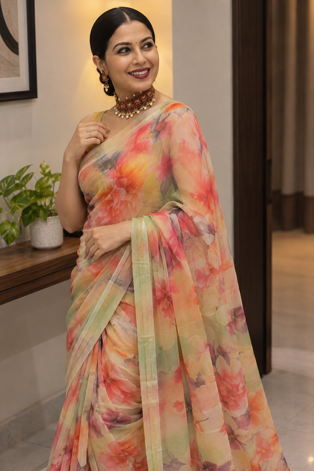 Pastel Bloom Chiffon Saree